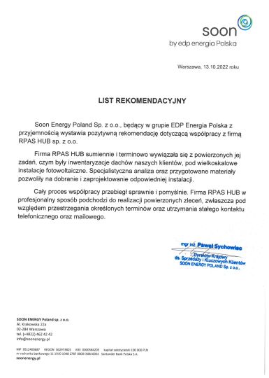 Referencje RPAS HUB - Referencje - Soon Energy Poland Sp. z o.o.